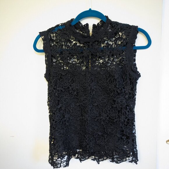 XS Nanette Lepore Lace Gold-Zip Black Blouse - Picture 1 of 6